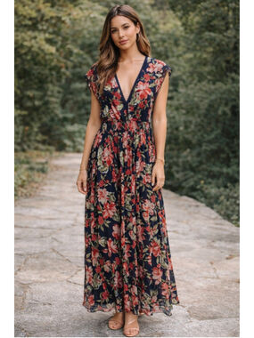 Women's KATE and LILY Navy Floral Maxi Dress Size 6